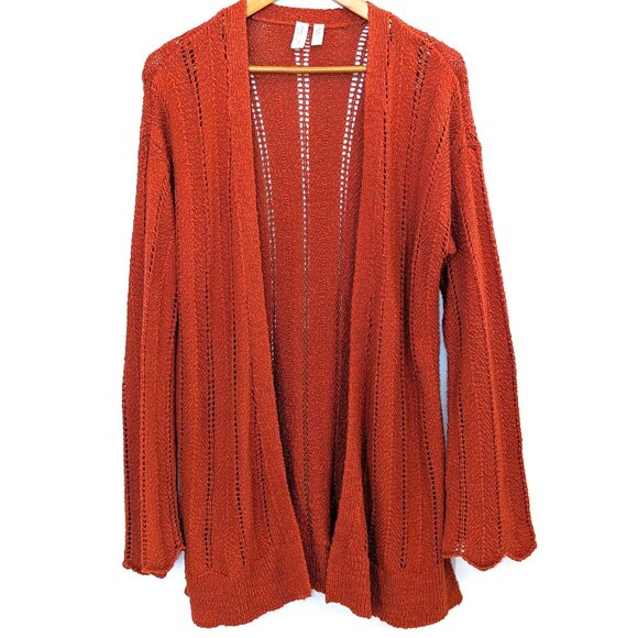 Meadow Rue | Anthropologie Priscilla Pointelle Cardigan in Rust Red | Size Small - Picture 5 of 13